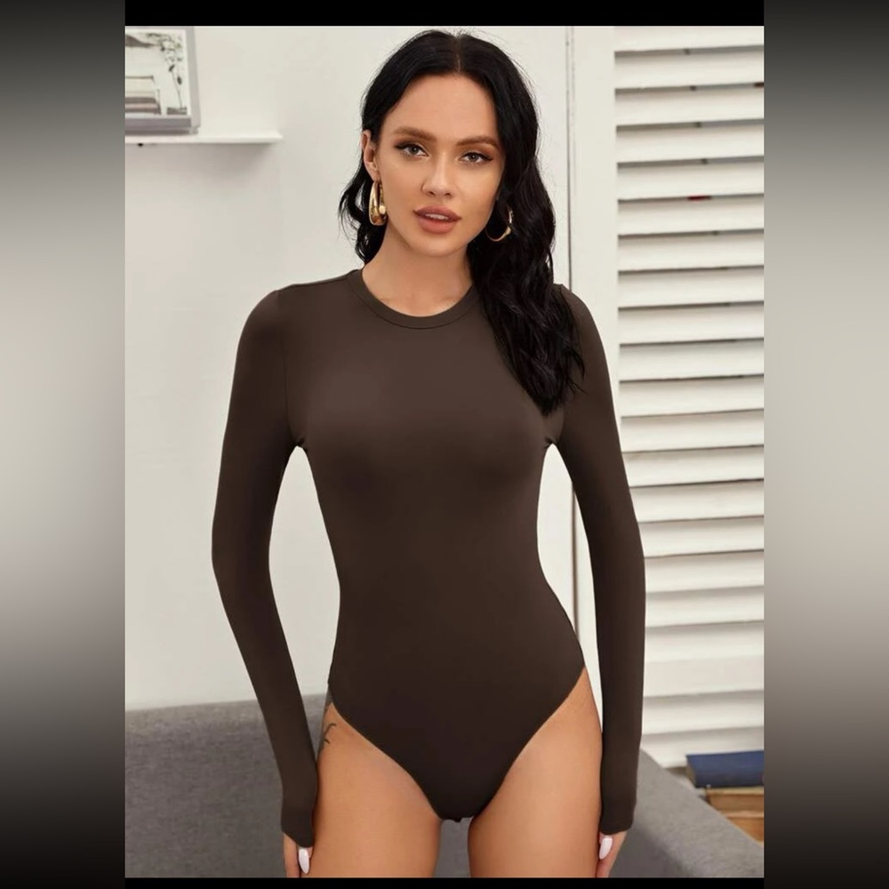 SHEIN Solid Form Fitted Bodysuit Chocolate Brown Size L (8/10)